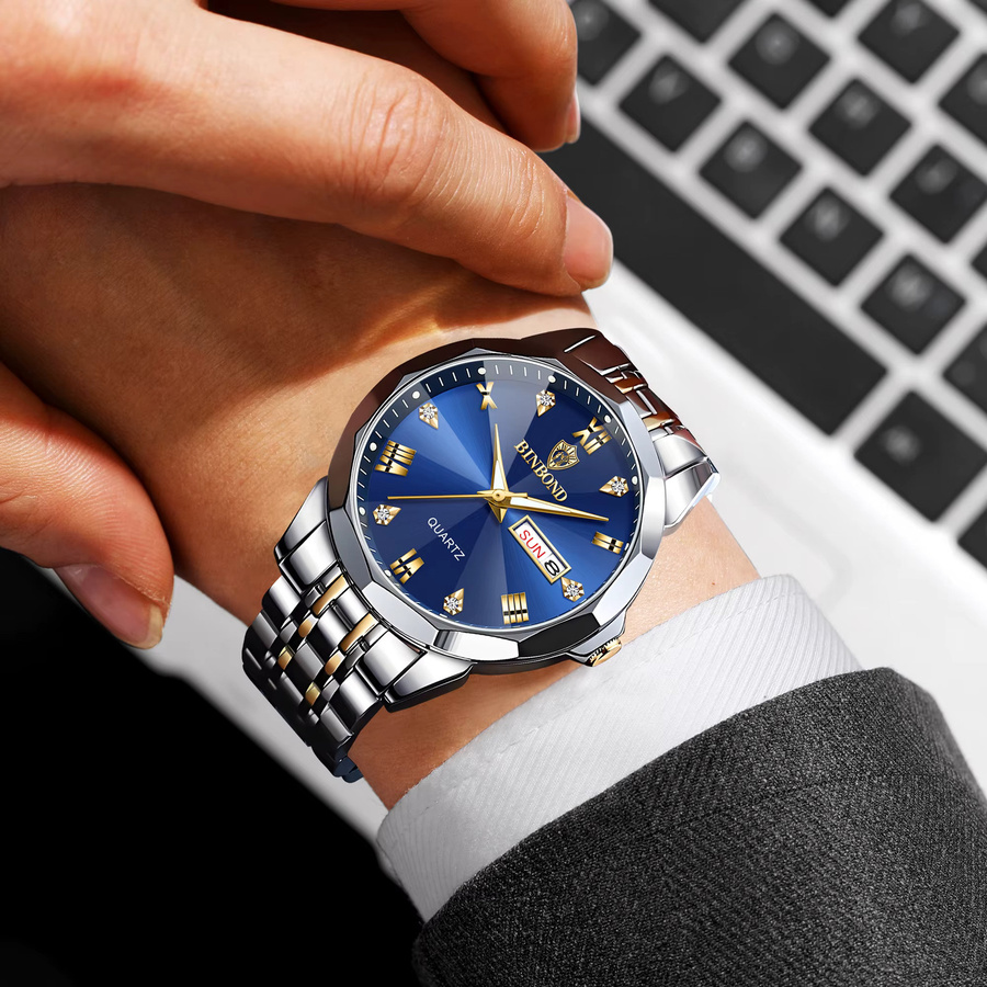 BINBOND Armbanduhr Quarz, Edelstahl, Blau, Herren - Bild 4