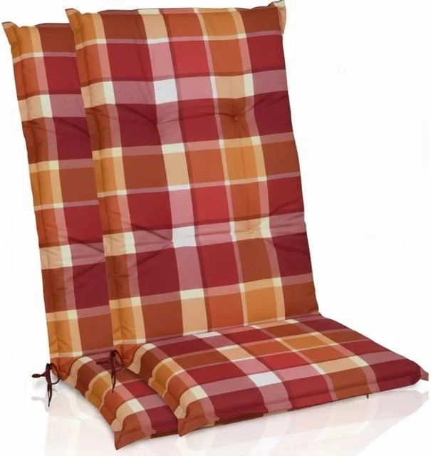 Beautissu 2er Set Hochlehner Auflagen Rot Kariert B: 120 cm, T: 50 cm - Bild 1