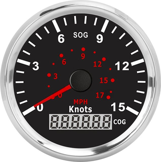 Koogeelife GPS Tacho mit LCD-Anzeige und roter Hintergrundbeleuchtung für Autos, Boote und Wohnmobile, 0-17MPH / 15 Knoten, Weiß, Durchmesser: 85 mm - Bild 1