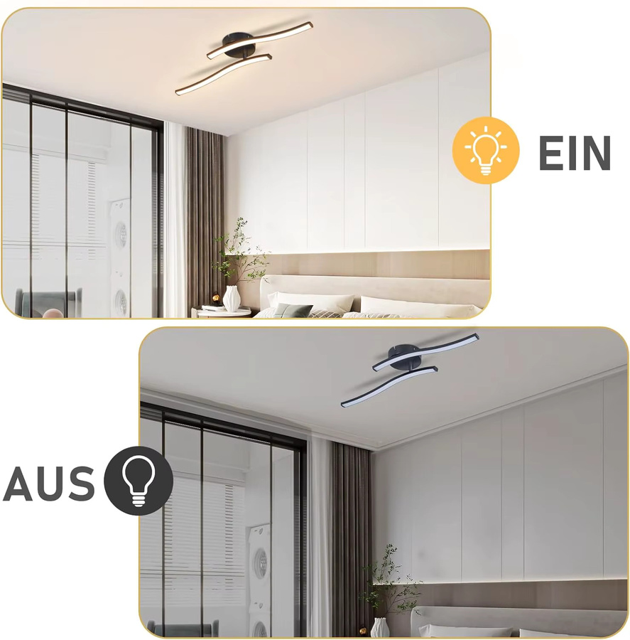 Cliheet LED-Deckenleuchte in Schwarz mit Wellendesign, 12 W, 3000 K Warmweiß, moderne Unterputzleuchte für Küche, Schlafzimmer, Wohnzimmer, Flur und Büro - Bild 4