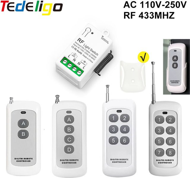 Tedeligo Drahtloser Funk-Relais Empfänger mit 1000 m Reichweite und Sender, 433 MHz, 1-Kanal Radio Control Schalter für LED-Lampen und Ventilatoren, Weiß - Bild 1