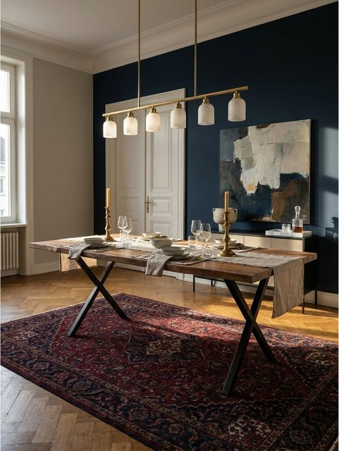Esstisch aus Massivholz Akazie mit Metall X-Gestell in Braun, B/T/H: 200 x 100 x 76 cm - Bild 1
