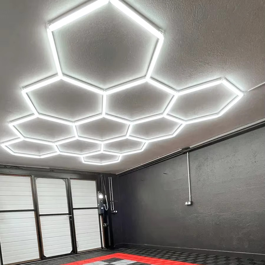 PIBAOGU Modulare LED-Garagenleuchten in Wabenform, Superhelle Deckenleuchte 6500K Kaltweiß für Auto-Detailing, Werkstätten und Ausstellungsräume - Bild 3