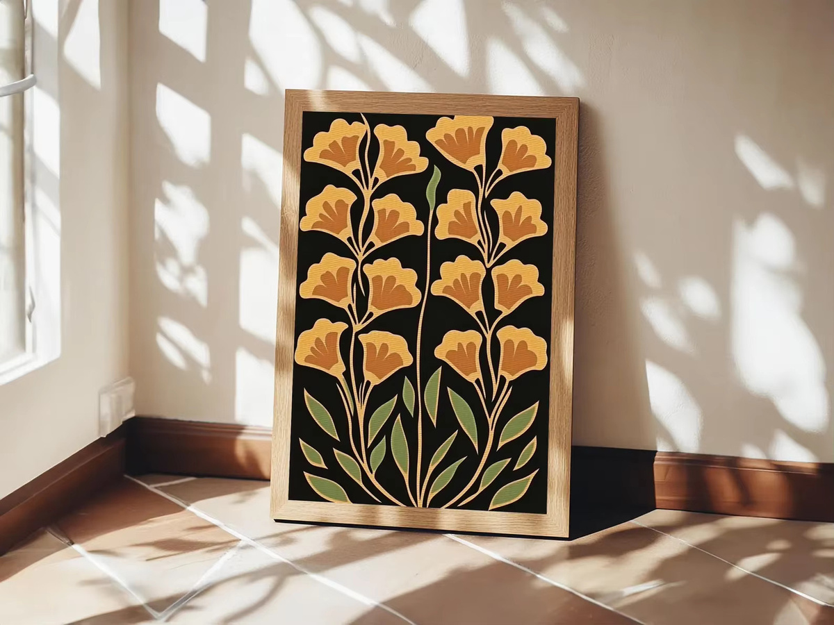 SHENCHEN Boho Wanddekoration Abstrakte Blumen Kunst Leinwanddruck in Gelb - Bild 5