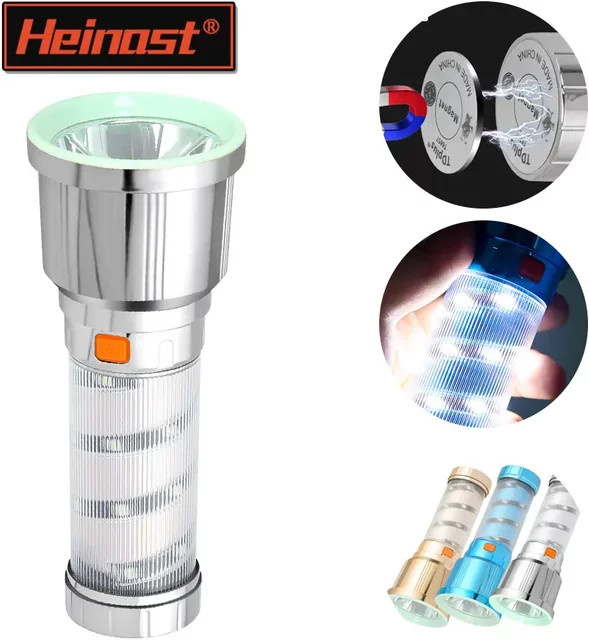 Heinast LED-Taschenlampe in Silber mit USB-Ladefunktion und Seitenlicht für Camping und Notfälle - Bild 1