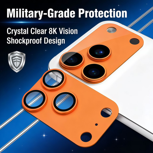 PJPK Metalllinsenschutzfolie aus gehärtetem Glas für iPhone 17 Pro Max, iPhone 17 Pro und 17 Air in Orange - Bild 1