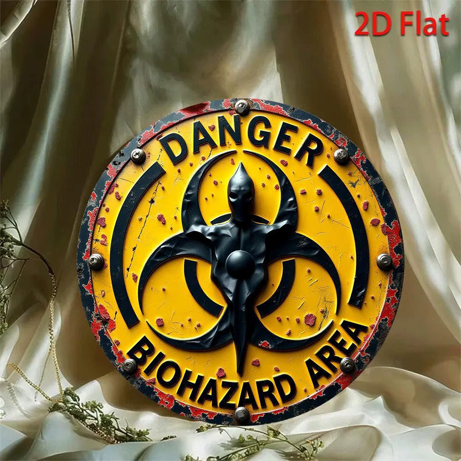 CIFBUY Vintage Biohazard-Symbol Aluminiumschild Gelb Rund Wanddekoration aus Metall - Bild 2