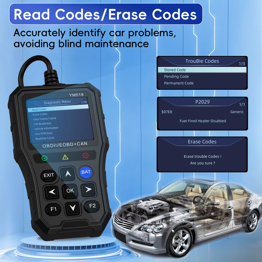 RUOGINSS OBD2-Scanner Auto-Code-Leser in Schwarz zum Lesen und Löschen von DTCs sowie zur Motorfehler-Diagnose mit Datengrafik und Spannungstest - Bild 3