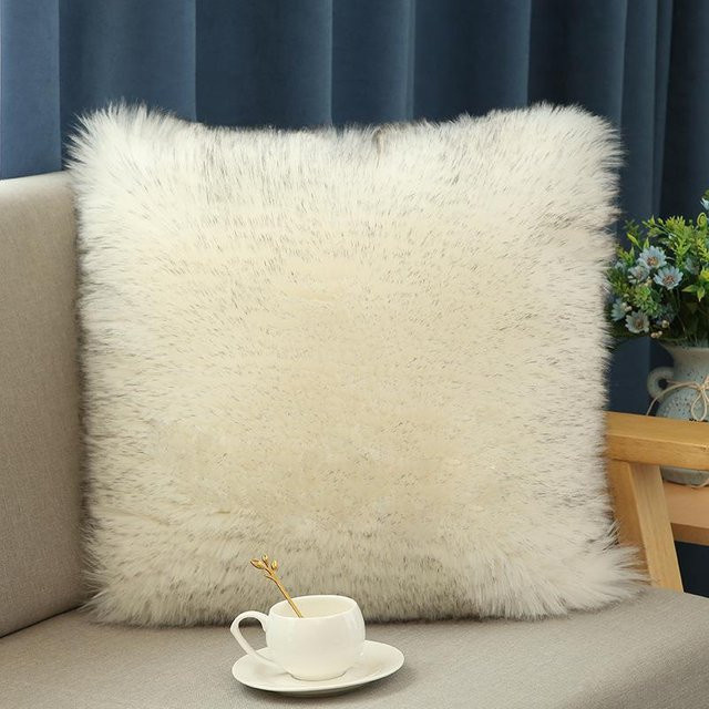 Waschbare Global Finds Faux-Woll-Plüsch-Kissenhülle im nordischen Stil für dein Sofa - Bild 1