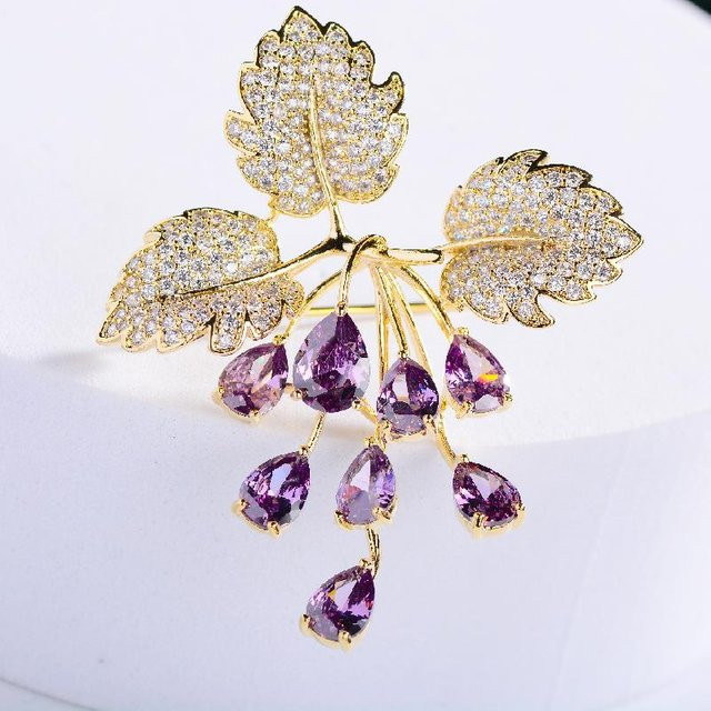 Lucky Star Jewelry Brosche, Traube, Kupfer, Inlay, Zirkonia, violett, Damen - Bild 1