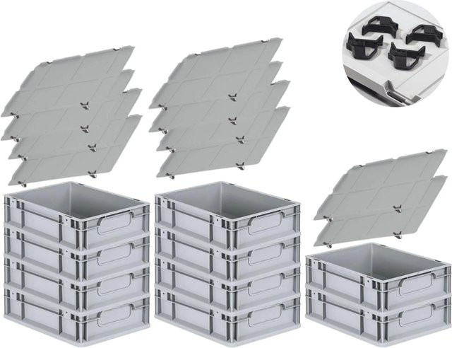 PROREGAL Spar Set mit 10 Eurobox Nextgen Economy und 4 Auflagedeckeln in Schwarz, H x B x T: 12 x 30 x 40 cm - Bild 1