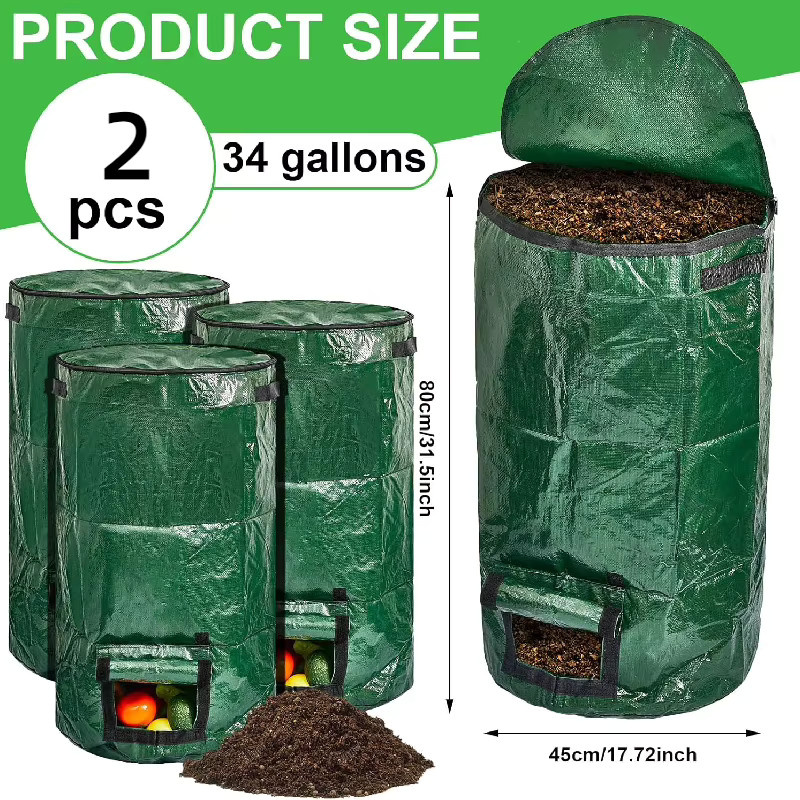 2er-Set Kompost-Beutel Heavy Duty Gartenbeutel aus robustem Material in Grün für Gartenabfälle und Müll - Bild 3