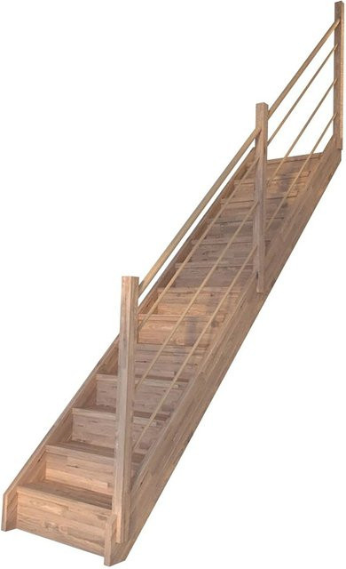 StarWood Treppe Mykonos Pro Eiche Gerade in Braun mit Holz-Design-Geländer und Setzstufen, Breite: 80 cm, Höhe: 280 cm - Bild 1