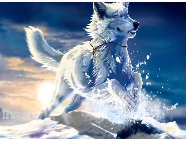 Diamond Painting FIYO Einsamer Wolf Wandkunst mit runden Strasssteinen in Grau und Weiß, B/H: 30 x 20 cm - Bild 1