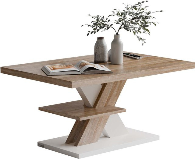 CASARIA Couchtisch Detroit modern in Weiß und Sonoma Eiche, B/T/H: 90 x 60 x 45 cm - Bild 1