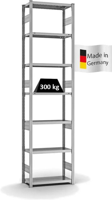 PROREGAL Fachbodenregal Stecksystem T-Profil Heavy-Duty Grundregal, verzinkt, H x B x T: 300 x 75 x 30 cm, 7 Ebenen, Fachlast 300 kg, beidseitig nutzbar - Bild 1