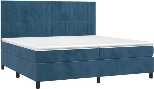vidaXL Boxspringbett mit Matratze in Dunkelblau, Hybridbett aus Samt mit LED-Unterbettbeleuchtung und USB-Ladeanschluss, B/T: 200 x 200 cm - Bild 1