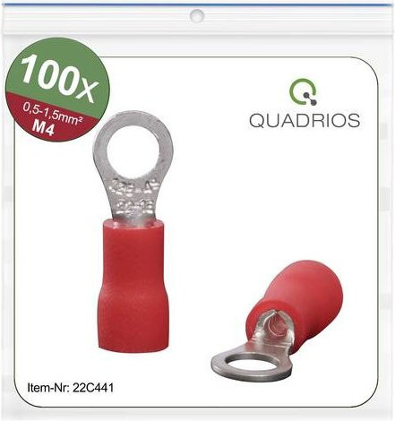 Quadrios 22C441 Ringkabelschuh Teilisoliert Rot mit 1,5mm² Querschnitt und 4,3mm Lochdurchmesser - Bild 1