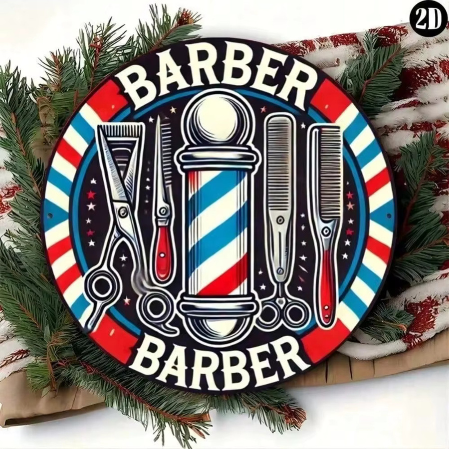 Sheglam Vintage Barbier-Shop Blechschild Runde Metall-Wanddekoration Multicolour Durchmesser: 20 cm - Bild 2