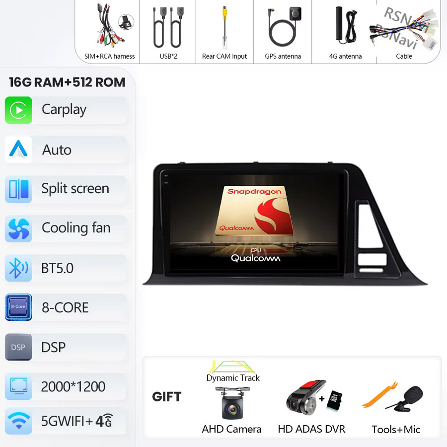 RSNAVI Android 16 Multimedia-Autoradio mit Qualcomm Snapdragon, CarPlay und Android Auto für Toyota C-HR (2016-2019), Schwarz, inklusive GPS und Bluetooth - Bild 5