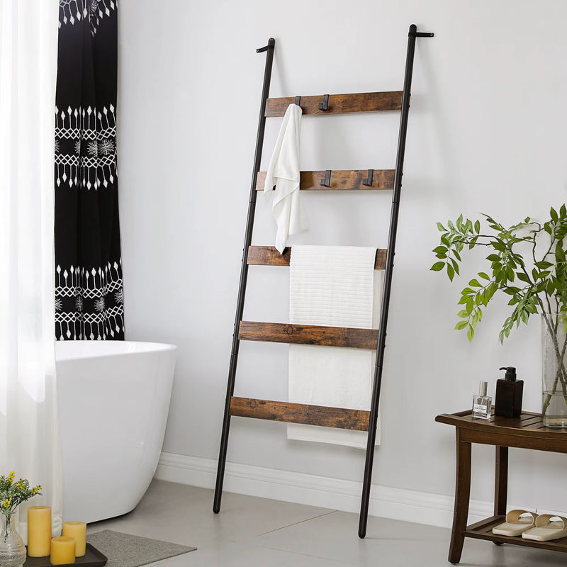 Vasagle Leiterregal mit 5 Ebenen und 4 Haken im Industrial Design, Farbe Braun-Schwarz, B/T/H: 65 x 65 x 176 cm - Bild 4