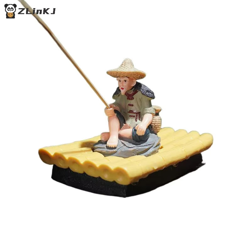 JETTING Gartenfigur Fischer auf Bambusfloß aus PVC in Multicolour für Aquarium und Außendekoration - Bild 3