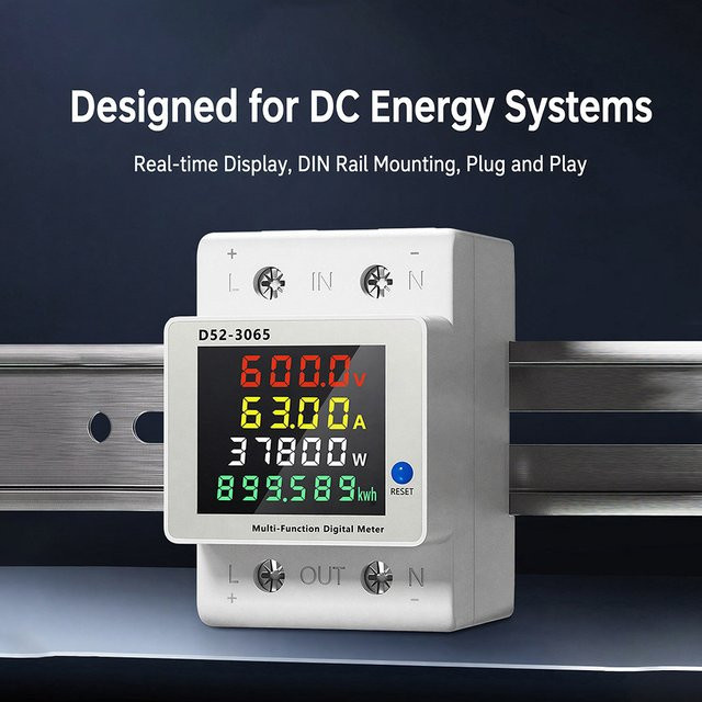 Aideepen 4-in-1 Digitaler Energiezähler für DIN-Schiene, Stromverbrauchsmonitor DC 14-600V 63A, Messgerät für Spannung, Strom, Watt, kWh und Frequenz in Weiß - Bild 1