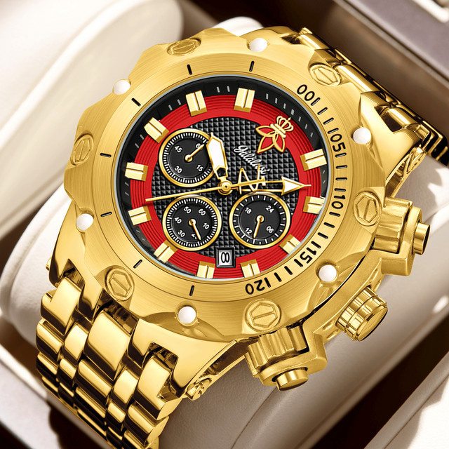 YaLaLuSi Armbanduhr, Quarz, Edelstahl, Gold, Herren - Bild 1