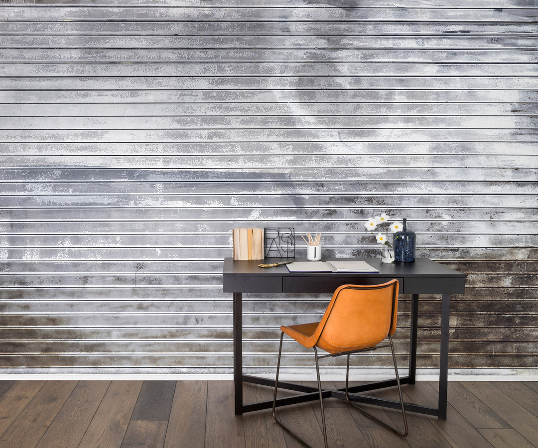 Rebel Walls Wandtattoo Mural Rusty Shutter in Grau im Industrial Design - Bild 1