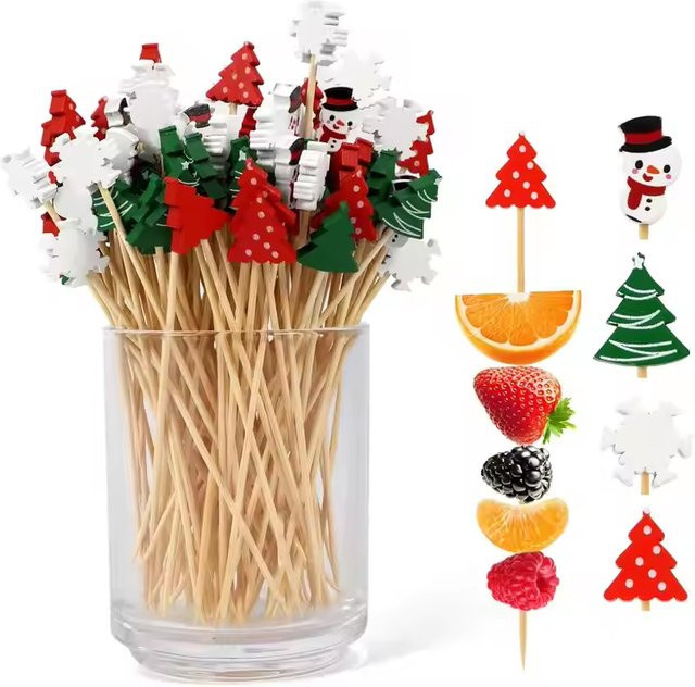 50er Set Mini Bambus Zahnstocher mit Banner-Design für Party und Cupcake Dekoration, Mehrfarbig - Bild 1