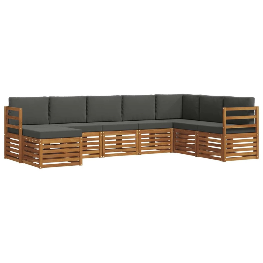 vidaXL Sofagarnitur 8-teilig aus Massivholz Akazie in Natur und Anthrazit mit L-Form und Latten-Design - Bild 2