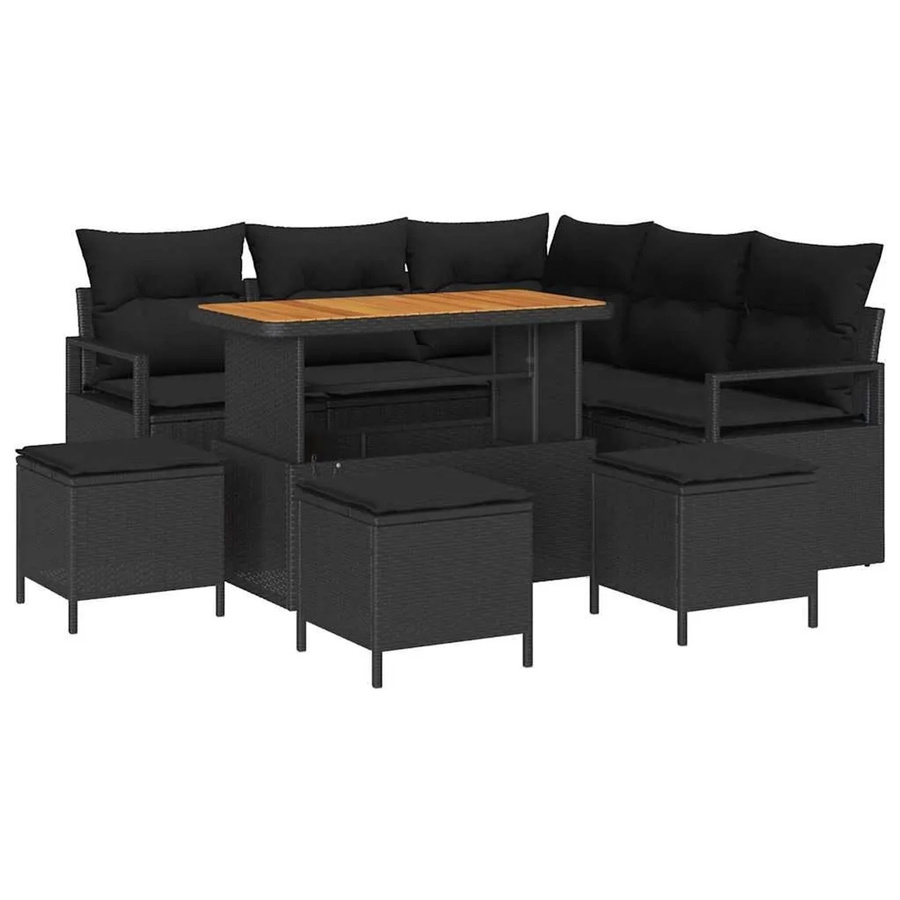 vidaXL Garten-Sofa-Set 9-teilig in Schwarz mit Kissen und integriertem Stauraum - Bild 2