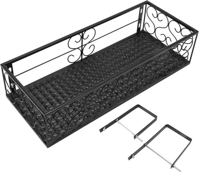 Aimo Blumenregal aus Schmiedeeisen zum Aufhängen für Blumentöpfe, Farbe Schwarz, geeignet für Geländer mit 10,5 cm Breite - Bild 1