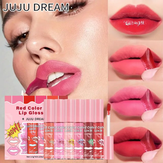 JUJU Dream Lipgloss-Set, Matte Farben, Rotbraun-Rosa, 6er-Set, Unisex - Bild 1