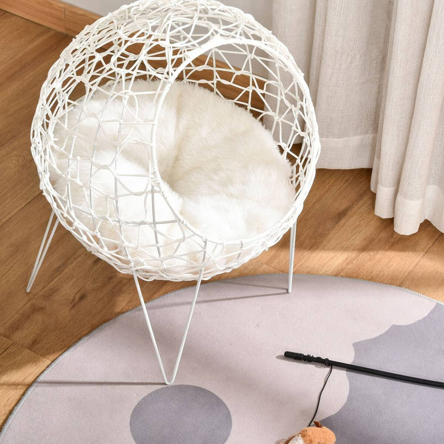 PawHut Katzenhaus aus weißem PE-Rattan und Stahl mit erhöhtem Boden B/H/L: 45 x 57 x 45 cm - Bild 2