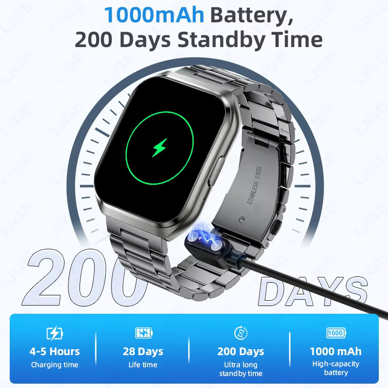 LIGE Smartwatch in Silber mit 1,83 Zoll HD-Display, IP68 wasserdicht, Bluetooth-Anrufe und 1000mAh Akku für Herren - Bild 6