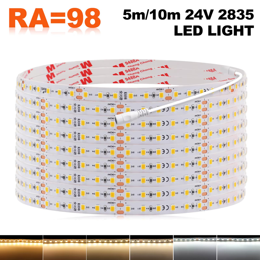 HEGEHE LED-Streifen SMD 2835 mit hohem CRI, IP20, 120 LEDs/m, weißes Lichtband für 12V oder 24V DC - Bild 2
