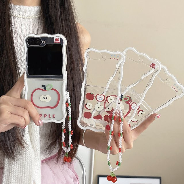 Apple Handyhülle für Samsung Galaxy Z Flip7 6 5 4 3, transparente stoßfeste Wellenabdeckung mit Lanyard - Bild 1