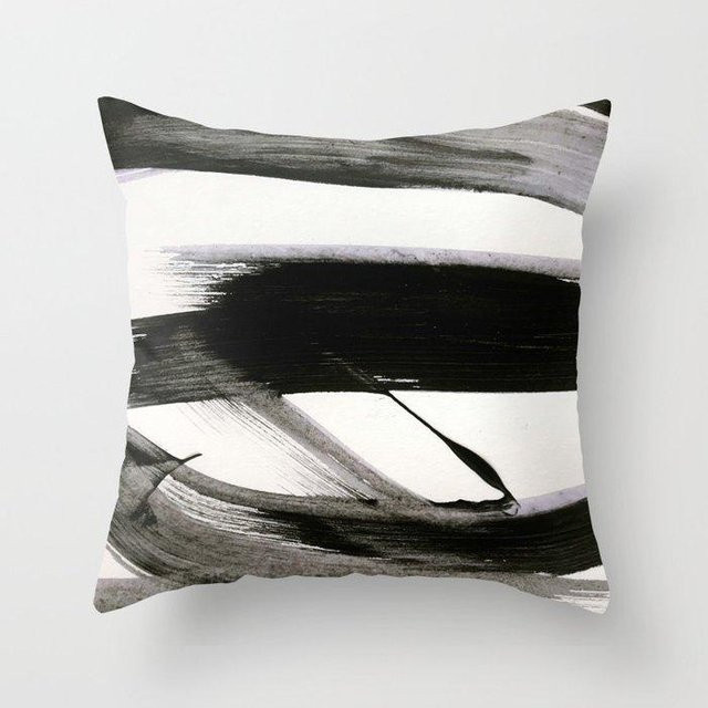 JMG Clothing Plüsch Kissenbezug Schwarzweiß mit Pinselstrich-Design, B/T: 40 x 40 cm - Bild 1