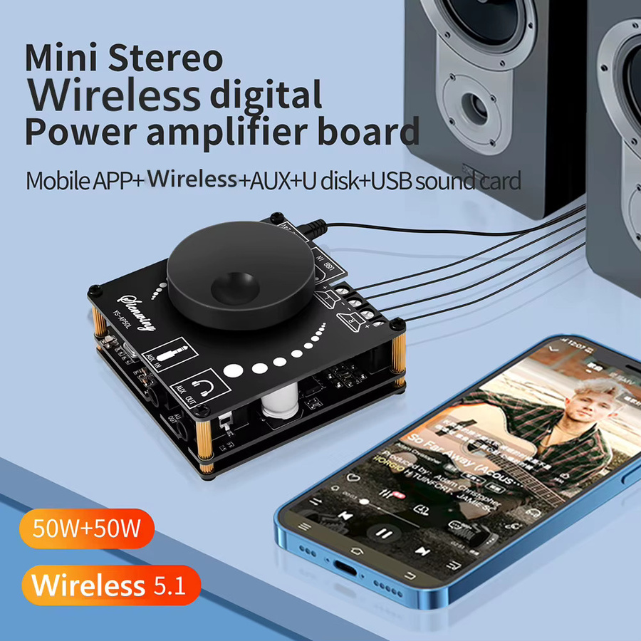 YS-AP50L Digitaler 2,1 Kanal Verstärker mit Bluetooth, USB und 3,5mm Aux, 50W Stereo Amp in Schwarz - Bild 2