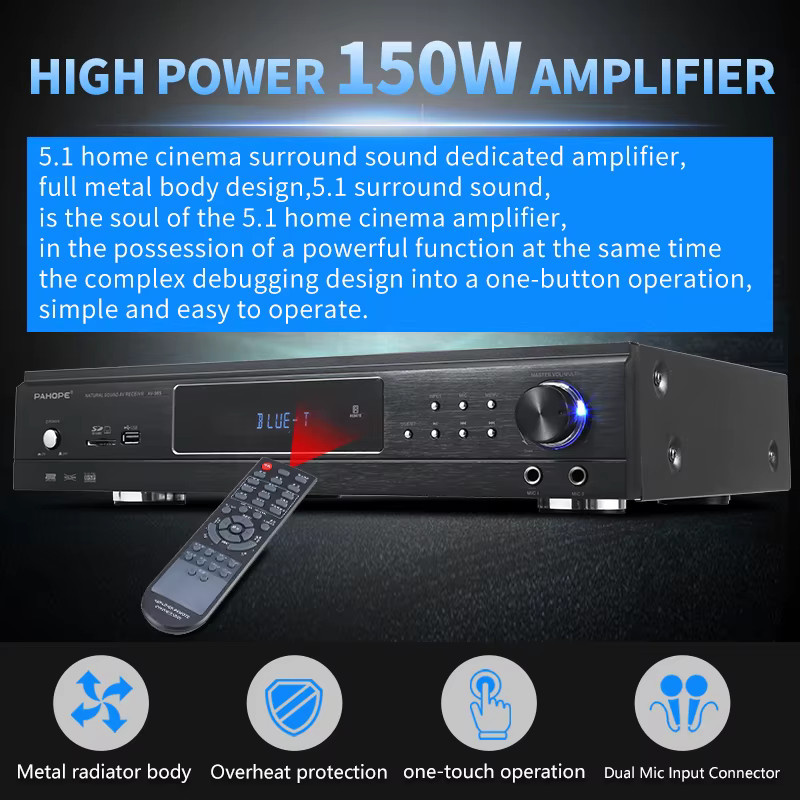 PAHOPE 5.1 Heimkino AV Receiver mit Bluetooth und 6 Kanälen in Schwarz - Bild 2