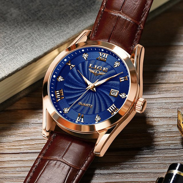 LIGE Chronograph Herren, Quarz, Leder, Blau, Edelstahl, Datum - Bild 1