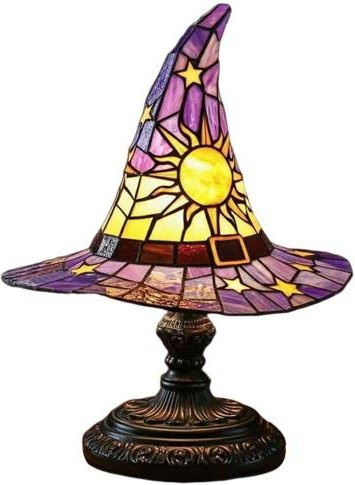 Aunel Hexenhut Tischlampe aus Buntglas und Harz in Violett und Multicolour für dein Schlafzimmer - Bild 1