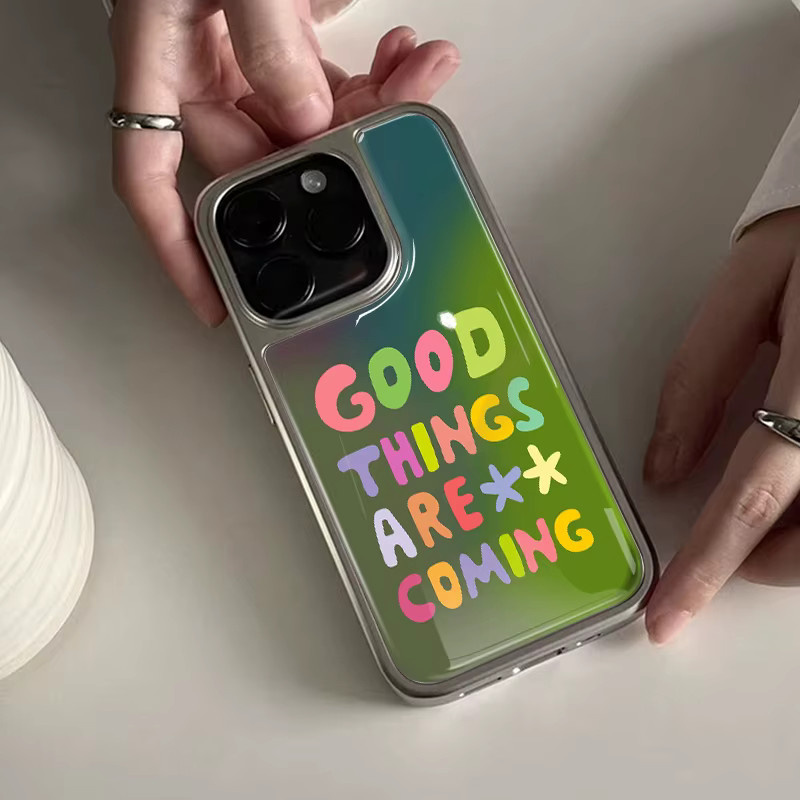 DecoPhone Handyhülle Good Things Are Coming Hydrogel-Schale für iPhone 11 bis 17 Pro Max in Silber/Multicolor - Bild 3