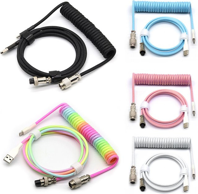 USB Typ C Spiralkabel für mechanische Tastaturen in Schwarz - Bild 1