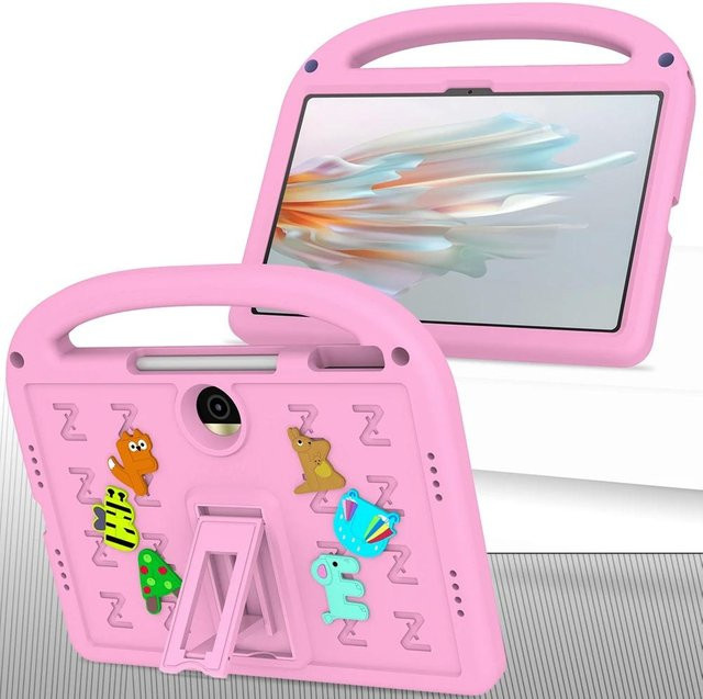 Stoßfeste Kinder Schutzhülle mit Cartoon Buchstaben und Ständer für Honor Pad 9 12,1 Zoll (2024) in Rosa - Bild 1