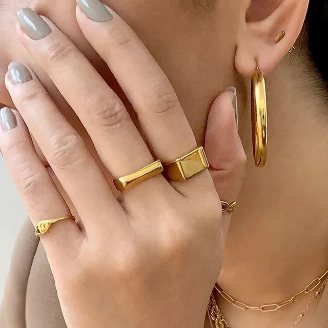 Ring Edelstahl, Gold, Damen, Minimalistisch - Bild 1