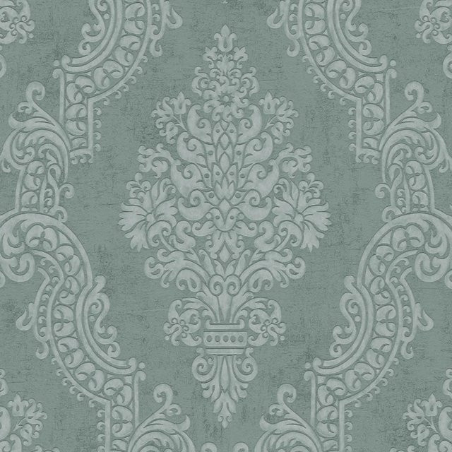 PROFHOME Barock Tapete Ornament in Grün, florales Design, Vlies, matt, Breite: 0,53 m, Länge: 10,05 m - Bild 1
