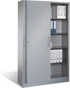 C+P Aktenschrank Asisto mit Schiebetüren in Weißaluminium, 5 Ordnerhöhen, Stahl, Höhe: 198 cm, Breite: 120 cm, Tiefe: 43,5 cm - Bild 1