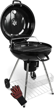 DELUKE Kugelgrill ENNO Holzkohlegrill mit klappbarem Deckel und Ablage in Schwarz